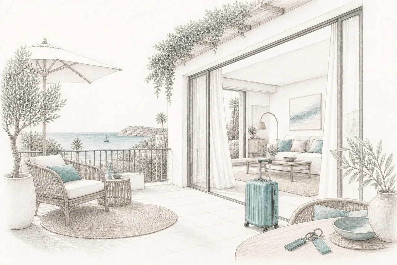 Boceto de un apartamento vacacional mediterráneo