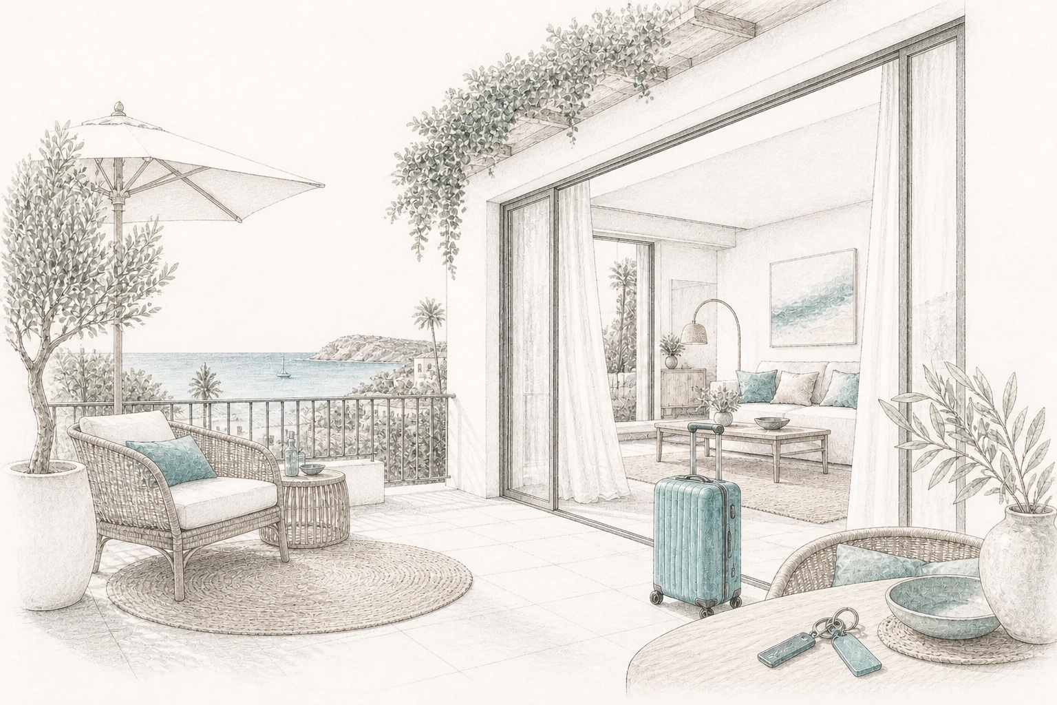 Boceto de un apartamento vacacional mediterráneo